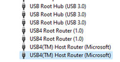 Routeur hôte USB4 comme indiqué dans le Gestionnaire de périphériques.