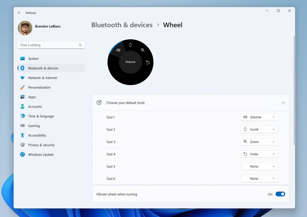 Updated wheel devices settings page.