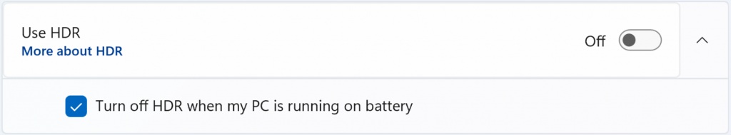 Configurable state of HDR when running on battery.