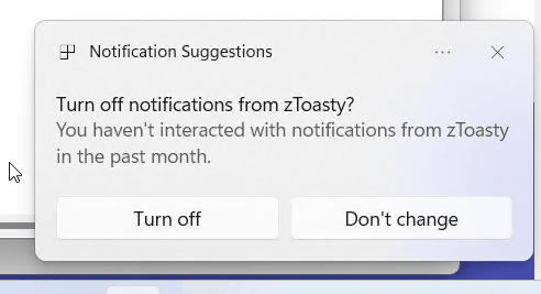 Suggestions to turn off toast banners.