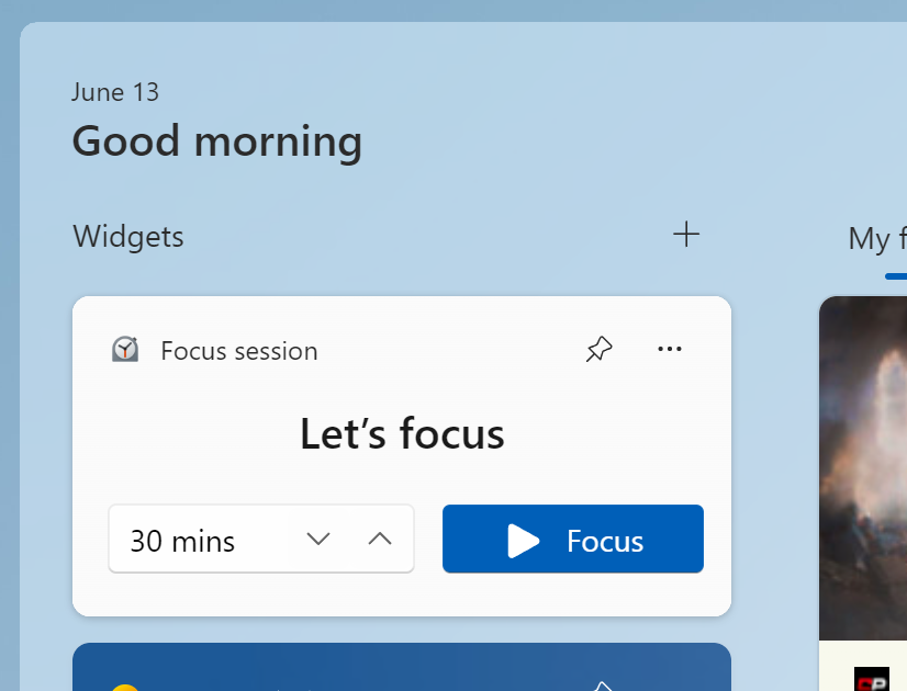 Il nuovo widget Focus Session.