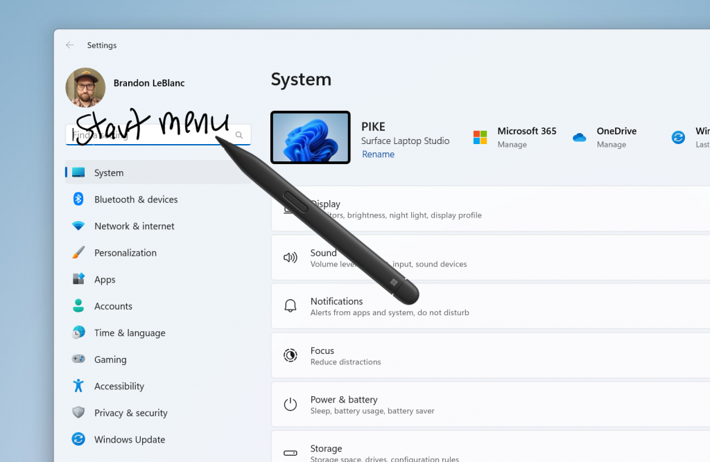 Use your pen to handwrite anywhere you can type in Windows such as the search box in Settings.