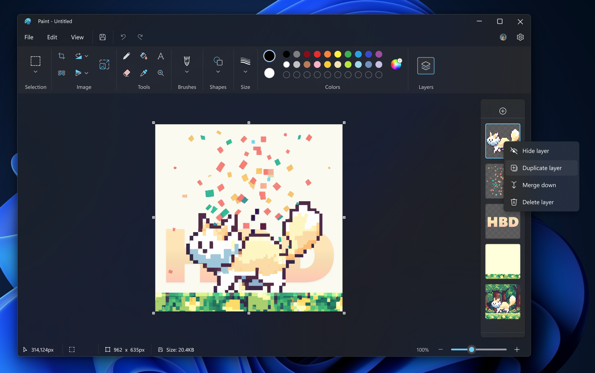 {Paint app update adding support for layers and transparency begins ...}