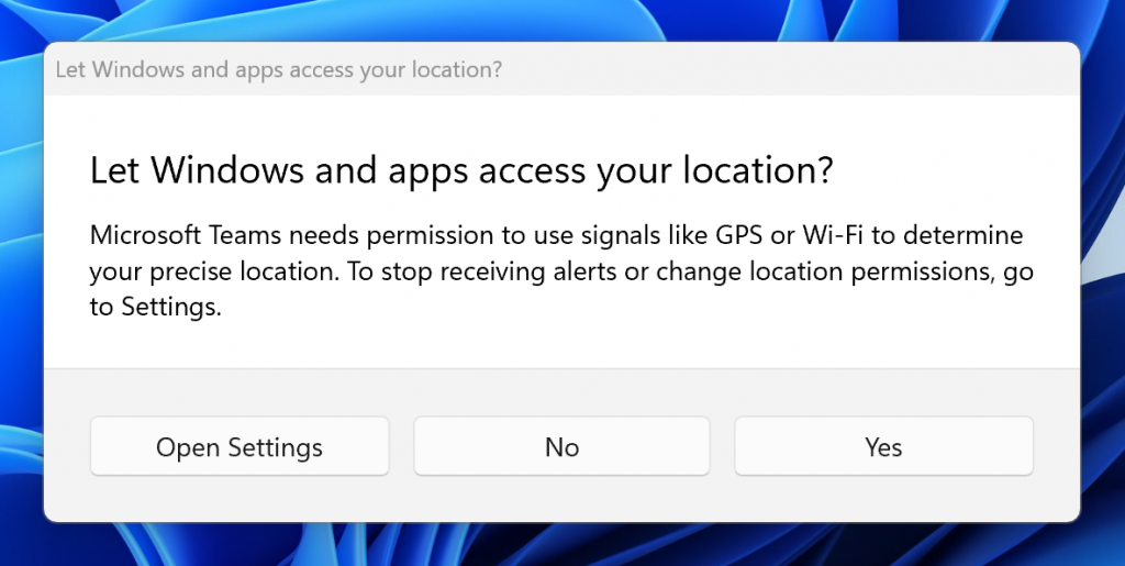 New location access prompt.