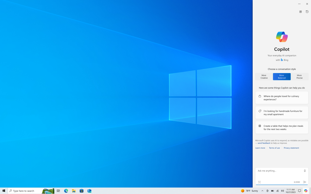 Copilot no Windows para dispositivos que executam o Windows 10, versão 22H2 Home e edições Pro.