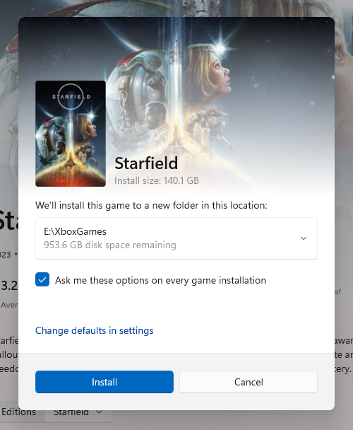 Game installation options in the Microsoft Store.