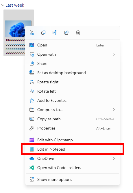 New Edit with Notepad option in the context menu in File Explorer.
