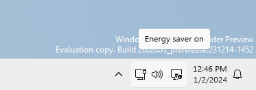 Energy saver icon shown on the system tray for PCs that do not have batteries