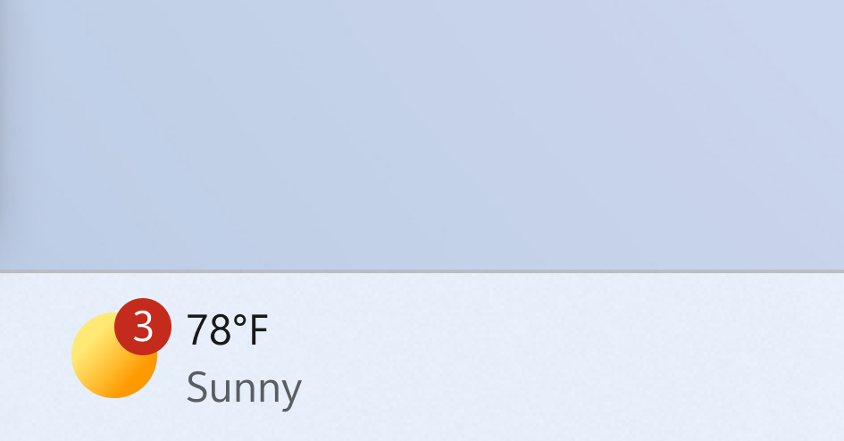 Widget badging on the taskbar showing three missed notifications