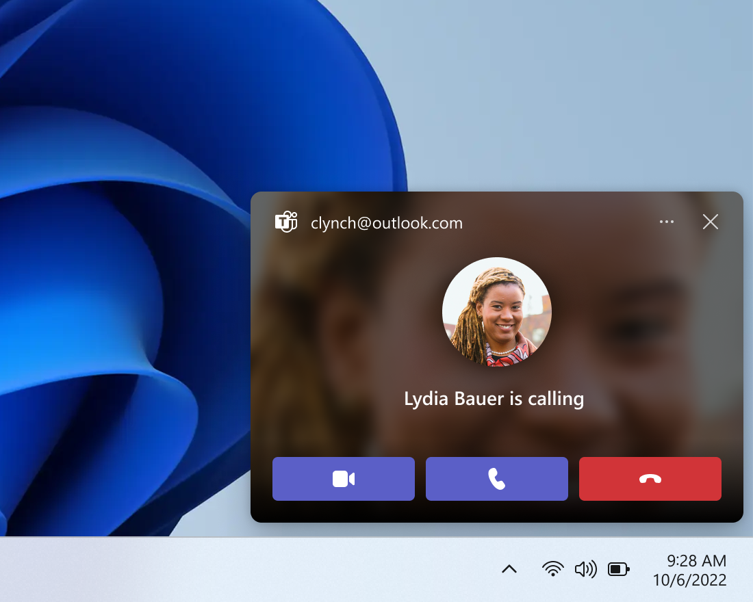 A Teams notification that someone is calling.