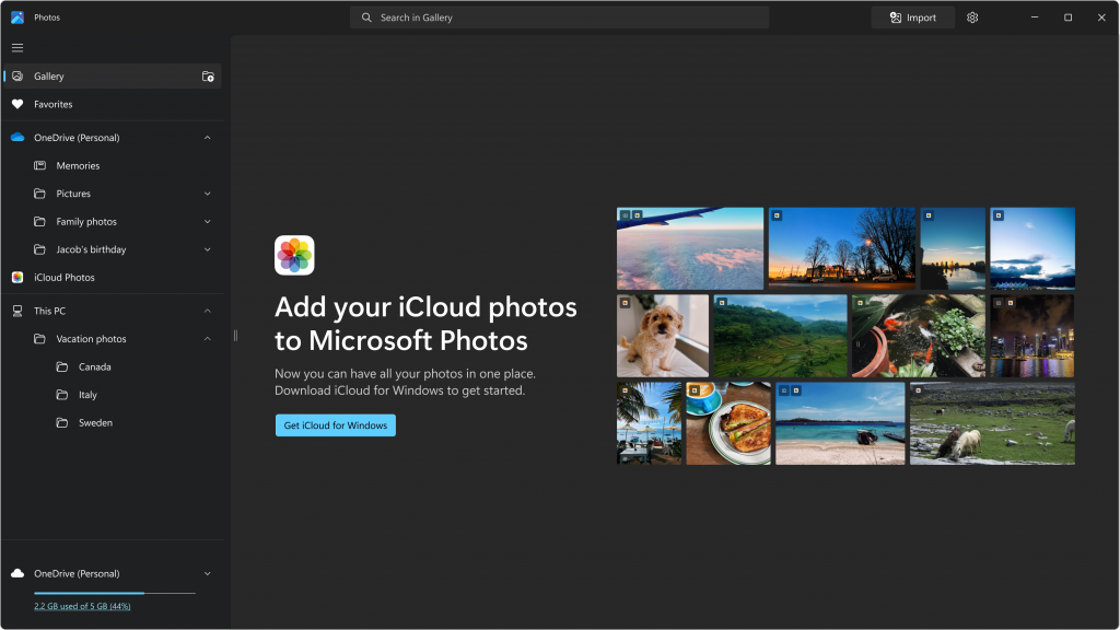 Install iCloud for Windows and view iCloud photos directly into the Photos app.