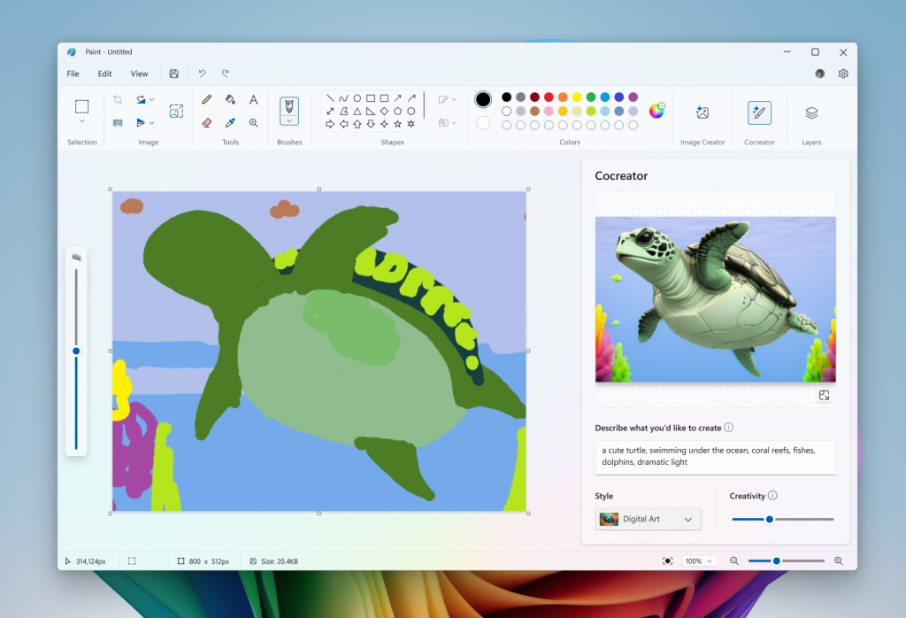 Cocreator in the Microsoft Paint app allows you to create amazing artwork with the help of AI.