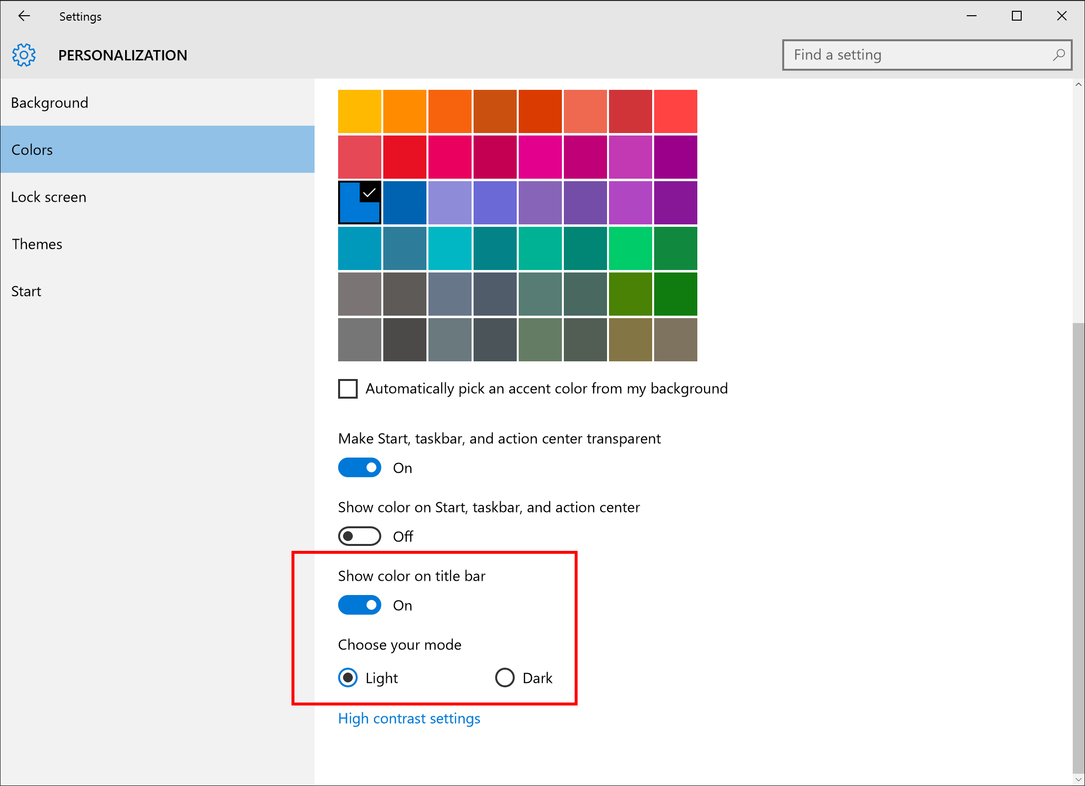 Windows 10 Insider Preview Build 14316 - personalization-updates-colors