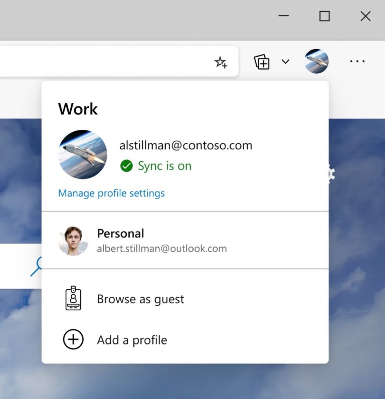 Captura de pantalla que muestra Cambio Automático de Perfil en Microsoft Edge