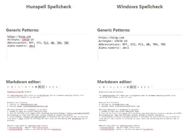Ejemplos de revisión ortográfica en Hunspell y Windows