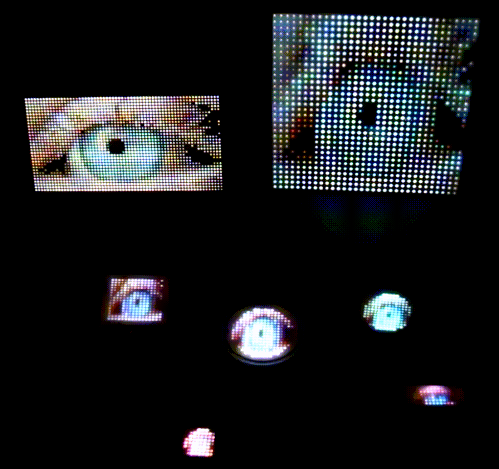 GIF que muestra un ojo parpadeante en varias pantallas LED diferentes