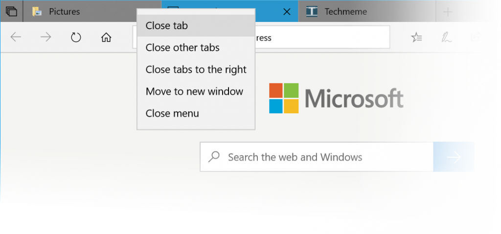 Showing context menu for a tab in Sets, has Close tab highlighted.