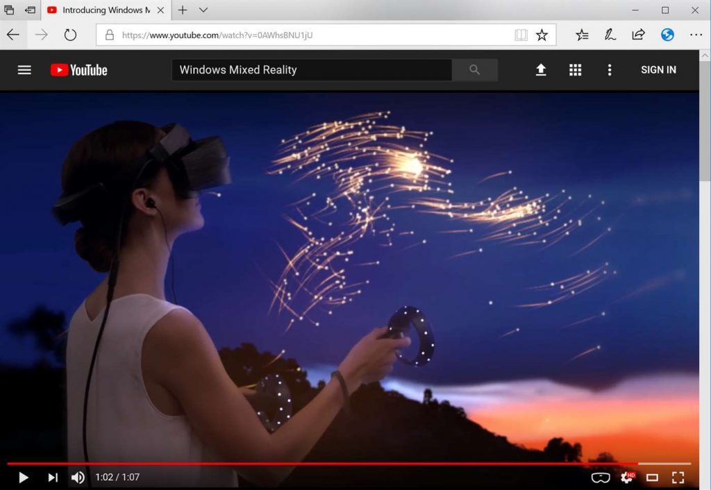 A video of Windows Mixed Reality in Microsoft Edge