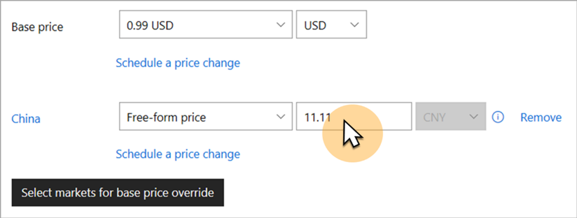 Enter your custom value with the Free-form price drop-down menu. 